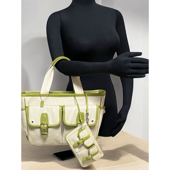 Vintage Coach 6734 Twill Garden Tote Bag & 3431 Twill Field Wristlet - Picture 9 of 16